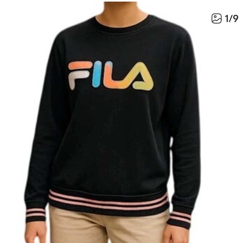 Fila Retro Black Sweatshirt Color Block Logo Size L - Picture 9 of 11
